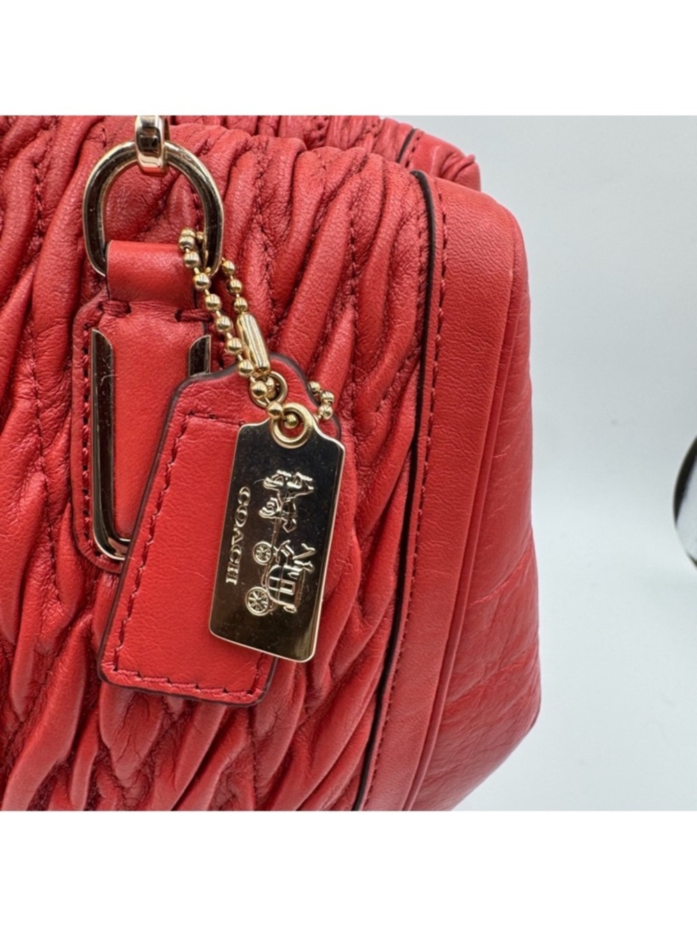 Coach Limited Edition Madison Gathered Chevron Red Leather Madeline Satchel NWT - Picture 6 of 13